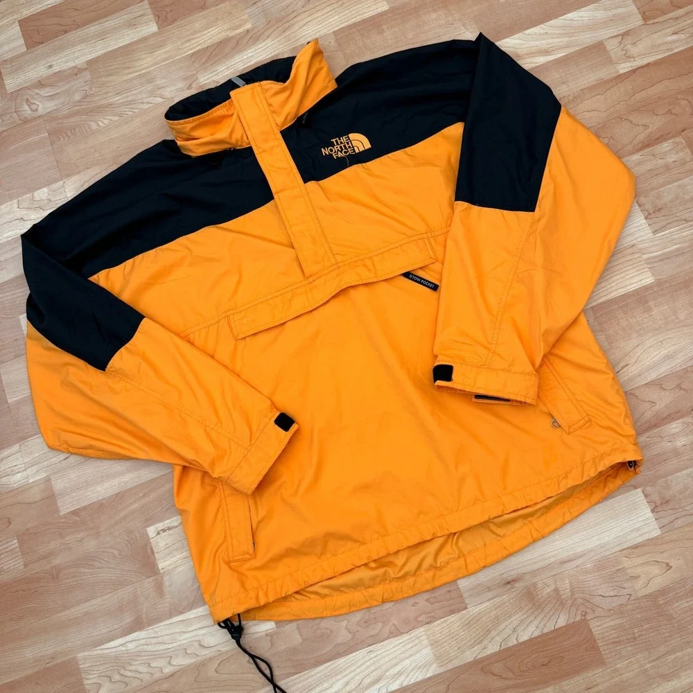 The North Face Mens XL Orange Black Colorblock Anorak Pullover Jacket